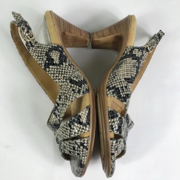 Sofftspots Women’s Black Tan Snakeskin Block Heel Sandals Size 6.5W - Picture 5 of 8